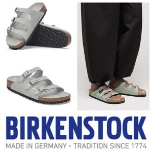 NWT, NWOB Birkenstock Florida Nubuck Leather 3-Strap in Pure Sage